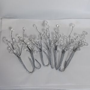 Vintage Crystal Berry Sprigs Christmas Floral Ornament Silver Wrapped Wire Lot